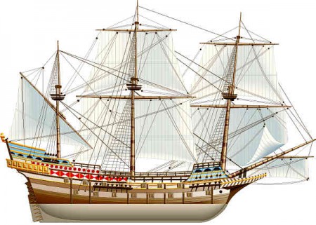 Holandská obchodní galeona 16. století.